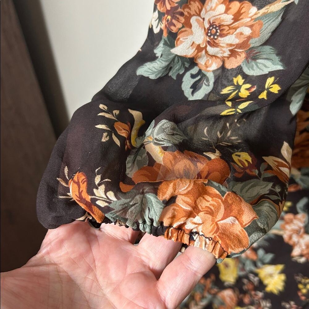 Veronica Beard Avani brown floral silk bias cut maxi dress with slit EUC - Picture 9 of 16